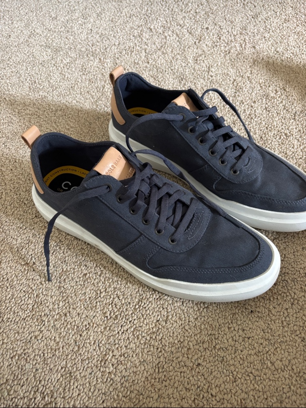 Cole Haan Navy Canvas Low-Top Sneakers with Tan Leather Accents - Picture 3 of 6